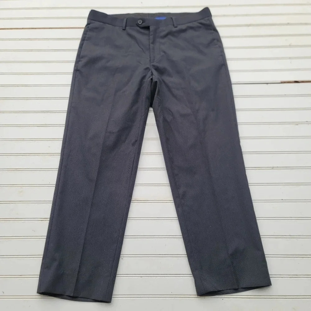 Egara Dress Pants Mens 34X28 Gray Black Striped Regular fit Flat Front